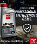 ATF 689 Full Synthetic Transmission Fluid for ZF 6HP 8HP 9HP Automatic Transmissions, 5 quart bottle on garage floor