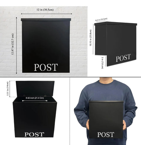 Beefy Outdoor Wall Mount Mailbox Black Weatherproof Mailbox With Big Capacity And Easy Install dimensions and size display