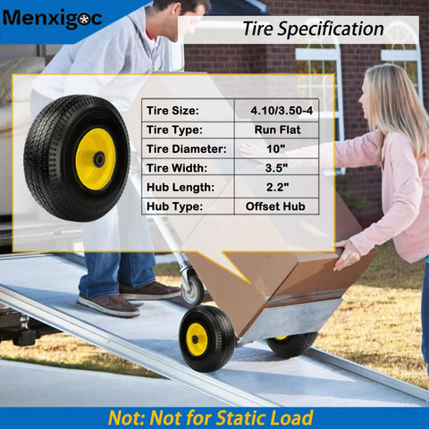 Person using hand truck with 10 Inch Solid Tire And Wheel For Hand Trucks Garden Wagons Carts And Dollies, 4.10/3.50-4 Size