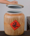 Heavy Duty Ceramic Grain Dispenser Jar With Secure Locking Lid, lid open revealing interior for fresh storage.