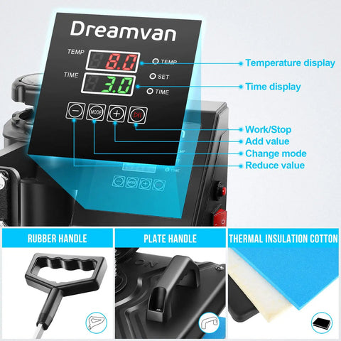 Close-up of control panel on Five In One Heat Press Machine For T Shirts Mugs Caps And More 15 By 12 Inch Digital Industrial Sublimation Press