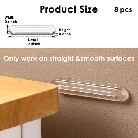 Straight Up Tough Wall Bumpers Eight Piece Pack Rock Solid Adhesive 2.4x0.6x0.2 inch clear bumpers mounted on smooth surface.