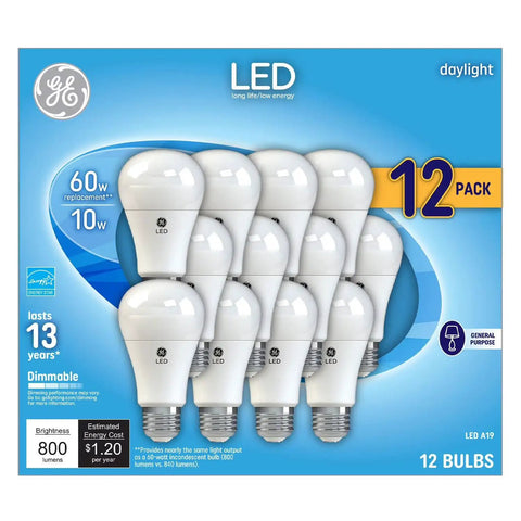 Image of 60W Equivalent LED A19 Bulbs For Bright Living Rooms, 800 Lumens, 10W, Cool Daylight 5000K, Energy Star Rated, 12 Pack