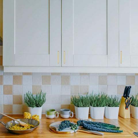 10 Pack 5 Inch Brushed Gold Cabinet Pulls For Kitchen Cabinets Cupboards And Drawers Durable Cabinet Hardware Easy To Install shown on white cabinets.