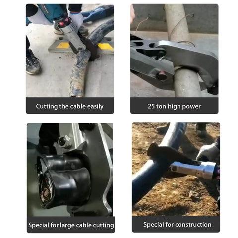 Battery Powered Hydraulic Cable Cutter For Up To 105mm Copper And Aluminum Cable Armored Cable With LED Light in action.