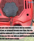 Fuel Tank Cap Replacement For Lawn Mower Fits Briggs And Stratton Toro Craftsman M230 M110 Gas Cap Replacement Durable Locking Design Weather Resistant And Easy To Install Replaces 84004416 597414 attached to red mower engine