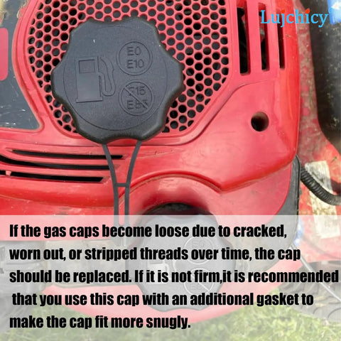 Fuel Tank Cap Replacement For Lawn Mower Fits Briggs And Stratton Toro Craftsman M230 M110 Gas Cap Replacement Durable Locking Design Weather Resistant And Easy To Install Replaces 84004416 597414 attached to red mower engine
