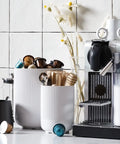 Two Piece Ceramic Utensil Holder Set For Kitchen Countertop White Fluted Crock Organizer Large 7.3 Inch And Small 5.4 Inch