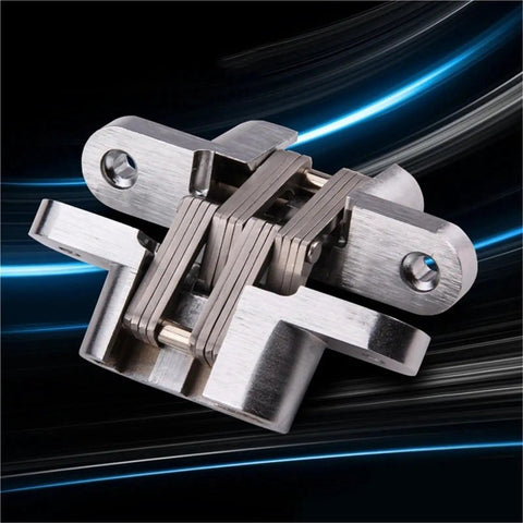 Heavy Duty 304 Stainless Steel Hidden Hinges Two Pack For Kitchen Cabinets And Furniture Doors close-up view of hinge with smooth finish.