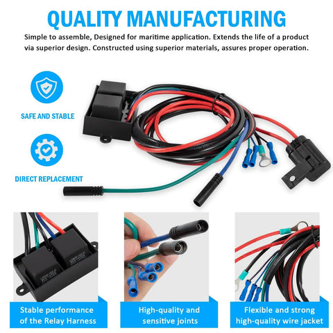 Replacement Relay Harness For Hydraulic Jack Plates 2014 And Up Compatible With AHJ Series DP Jack Systems AHJRELAYKIT 2 DP Heavy Duty Marine Electrical Harness, showing wiring and connectors.