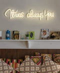 "It Was Always You Neon Sign For Weddings And Anniversaries, Engagements, Birthdays And Parties, Large 41 Inch Wide Neon Light Wall Decor" above bookshelf