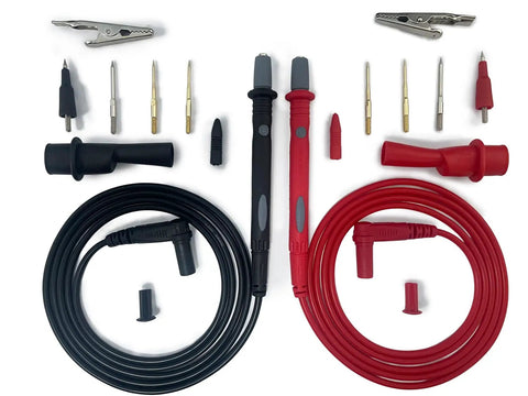 Long Silicone Multimeter Test Leads Kit with 56 Inch Black and Red Flexible Probes, Clips, and Interchangeable Tips