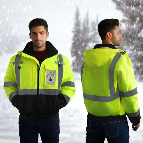 Heavy Duty Class 3 Hi Vis Reflective Jacket For Men, Waterproof Winter Bomber Work Coat, Ansi Compliant Construction Gear Engineered To Crush Your Daily Grind While Keeping You Dry At Any Active Workspace