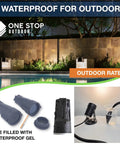 Premium Waterproof Wire Connectors 8-22 AWG For Landscape Lighting And Outdoor Projects shown with silicone-filled design and outdoor use.