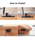 Installation steps for 20 Pack RV Cabinet Door Latches and Drawer Latches 10 lbs pull force grabber catches on wooden surface.