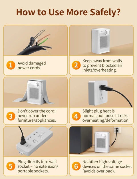 Safety tips for using Compact Indoor Electric Space Heater 1200W PTC Fast Heating, Portable Heater With Overheat Protection.