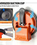 Heavy Duty Suction Cup Floor Gap Fixer with thickened design, supports 70kg, shown in orange with lever handle.