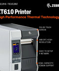 ZT610 4 Inch Thermal Transfer Printer With 600 DPI High Resolution, Color Touch LCD, USB Ethernet Serial Interfaces
