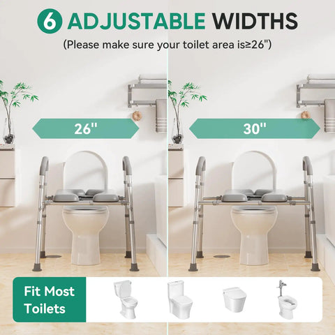 Raised Toilet Seat With Grippy Handrails Adjustable Height And Width Rock Solid Build Zero Wobble Setup Holds Big Time 500 Lbs Senior Bathroom Safety Essential