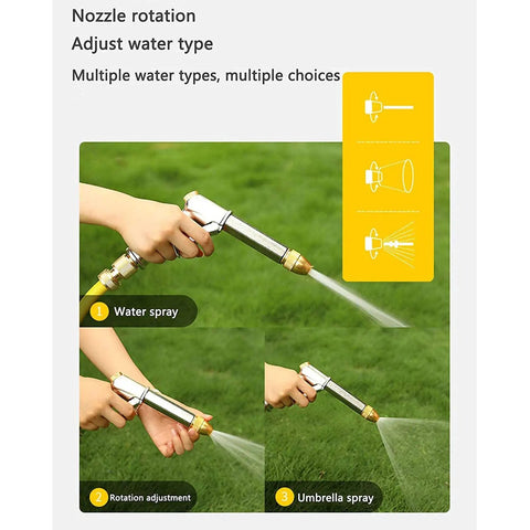Close-up of Swivel 2 In 1 Nozzle for Beefy Retractable Garden Hose Reel Kit With 130 Foot Heavy Duty Water Pipe, showcasing water spray options.