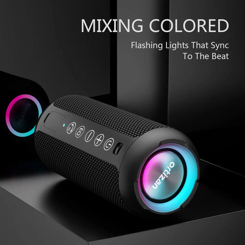 Rugged Portable Bluetooth Speaker With 24W Stereo Sound Deep Bass TWS Pairing IPX7 Waterproof 30 Hours Playtime, RGB lighting