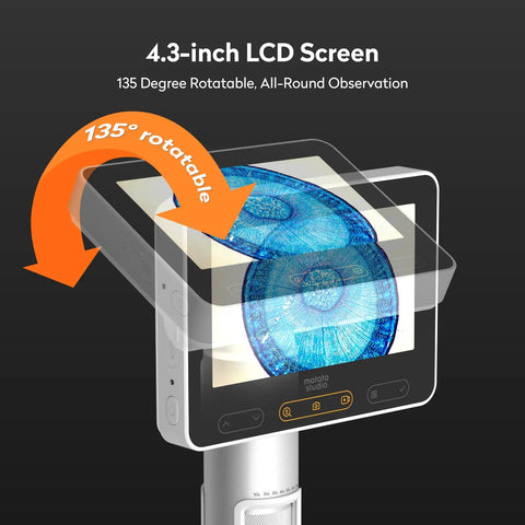 Kid-Friendly Handheld Microscope 100-1600X Portable Digital Magnifier, 4.3-inch LCD screen, 135° rotatable view