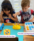 AR Powered Math Games Kit For Kids Ages Five To Seven With Numbers And Operators A Hands On Learning Toy That Turns Your Phone Or Tablet Into A Fun STEM Challenge With 250 Plus Levels And Story Based Puzzles Perfect Christmas Gift, two children playing with number tiles