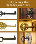 Heavy Duty Ten Piece Skeleton Key Set Milled From Solid Brass For Opening Antique Padlocks And Vintage Door Hardware Fits Like A Glove On Classic Cylinders Delivers Real Deal Operation With Zero Sweat Hassle displayed with four different skeleton keys in various designs.