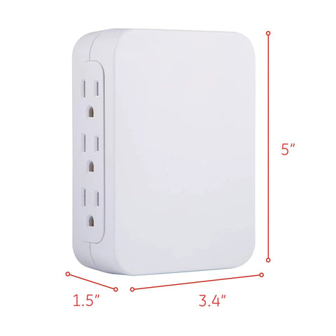 Six Outlet Surge Protector Wall Tap Extender With Side Access, 1500 Joules, 2 Pack, UL Listed, White, compact design