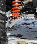 1.5 Inch Rear Offset A Arms For Polaris RZR Trail S 900 1000 And General Models White Aluminum With 1.25 Inch Tubing 25 Percent Bigger Than Stock For Extra Ground Clearance Without A Lift on rear suspension and tire clearance