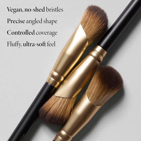 Angled Precision Concealer Brush For Liquid And Cream Concealer Cruelty Free Makeup Tool with no-shed bristles and gold ferrule.