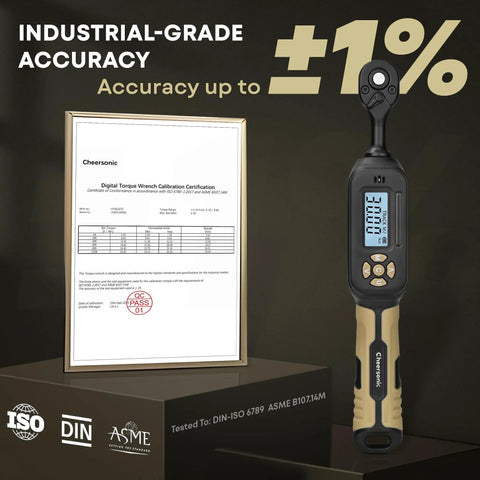 Pro-Grade Digital Torque Wrench 1/4 Drive With LED Display And Buzzer, 1.1-22.1 Ft-Lb ±1% Accuracy Certificate