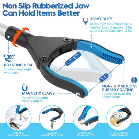 43 Inch Reacher Grabber Tool For Seniors Heavy Duty Collapsible And Easy To Store With Wide Jaw And 360 Degree Rotation So You Can Grab Cans Keys And Small Items Quickly And Securely Grab And Go Anywhere