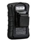 Back view of Single Gas Detector For H2S, Low 10ppm High 15ppm, Portable Black Gas Monitor with clip and UL-listing label