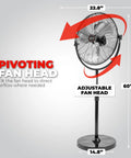 20 Inch High Velocity Shop Fan With Telescoping Height, 3 Speed Control, Adjustable Tilt, Heavy Duty Standing Floor Fan side view