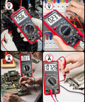 Pro Grade True RMS Digital Multimeter Tester 750V-1000V Range in use measuring voltage and current on various electronics