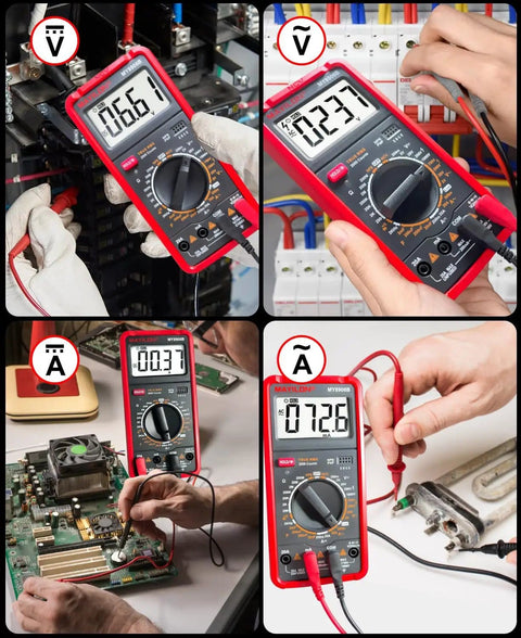 Pro Grade True RMS Digital Multimeter Tester 750V-1000V Range in use measuring voltage and current on various electronics