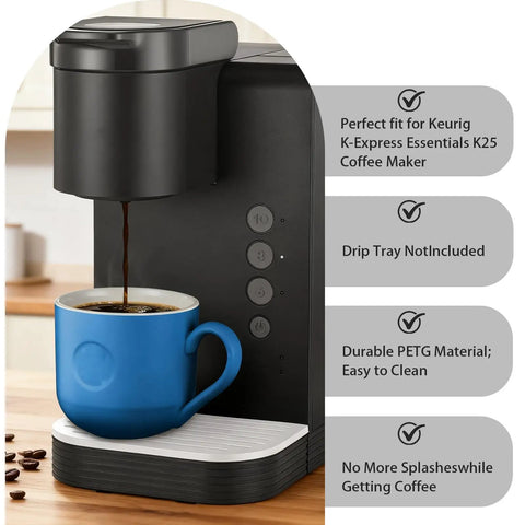 Universal Replacement Drip Tray Lid For Keurig K25 And K15 Essentials, Splash Proof Cover Guard, Black, installed on coffee maker