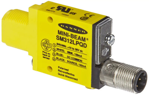 Mini Beam Photoelectric Sensor With Polarized Retroreflective Sensing, visible red LED, 3 meter range, M18 mount, 4 pin Euro QD
