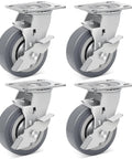 Nefish 5-inch heavy-duty caster wheels with brakes; thermoplastic rubber wheels on swivel plates, set of four