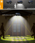 Motion sensor diagram showing Solar Outdoor Lights With Motion Sensor 25 LED Waterproof Wall Fence Step Deck Lighting For Garden Patio Backyard Pathway And Eaves With Easy Install And All Weather Exterior Illumination