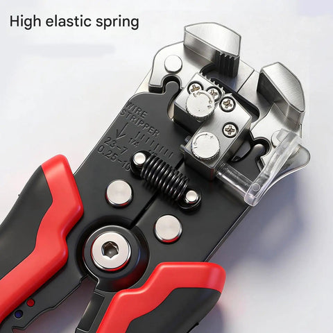 All In One Wire Stripper And Cutter For Electricians And DIY Handymen With Safe Locking Auto Stripping showing high elastic spring