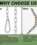 Comparison of Heavy Duty And Light Duty Stainless Steel Hanging Chain With Two Detachable Links, 9.8 Feet, 0.08 Inch Thick, 304 Stainless Steel versus competitive iron chain.