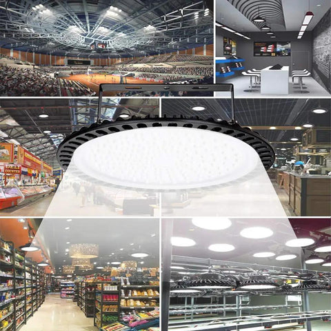10 Pack 500W UFO LED High Bay Light Workhorse With 50000LM 6500K Daylight White Ultra Thin IP65 Waterproof lighting usage collage