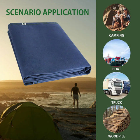 Heavy Duty Canvas Tarp 8 By 10 Feet Water Resistant With Grommets UV Resistant 22 Mil ideal for camping, boat, truck, woodpile