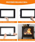 Infographic showing Stanbroil stove gasket tape installation steps: remove old gasket, clean grooves, apply gasket.