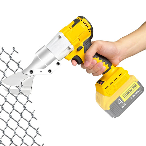 Cordless Metal Shears With 600W Brushless Motor For 20V Max Battery Power, cutting metal fencing, yellow handle, battery not included.