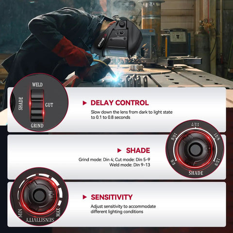 Welder using Dope Auto Darkening Welding Helmet With Large Viewing Screen Solar Powered Four Arc Sensors for TIG MIG ARC welding