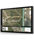 7-Inch RV GPS Navigator with custom routing and live traffic, showing Birdseye satellite imagery for North America road travel.