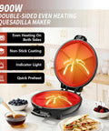 Novalife Electric Quesadilla Maker 9.5 Inch Press open view showing non-stick plates and indicator light for easy use.